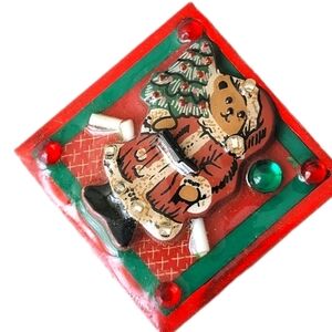 Vintage Square Christmas Teddy Bear Brooch Stocking Stuffers